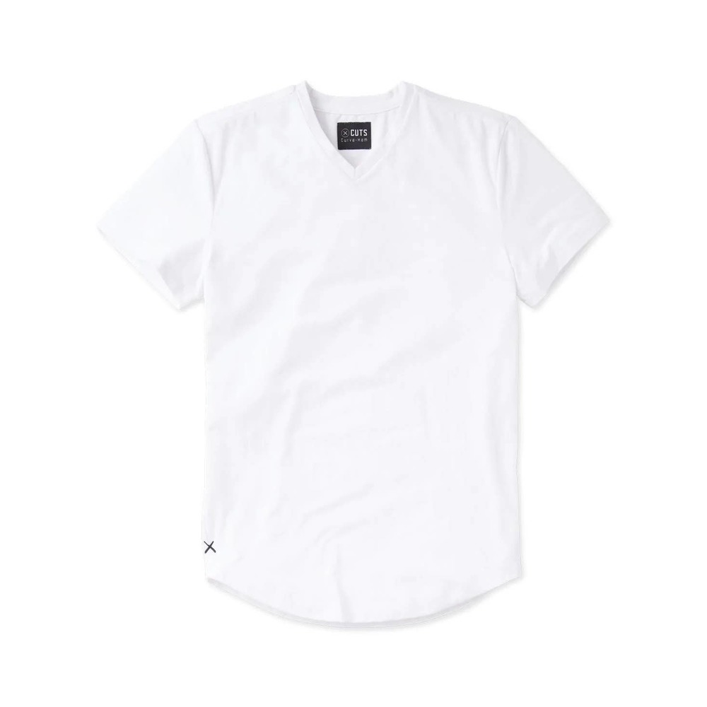 Cuts Clothing Men's Curve Hem V-Neck 4 Way Stretch Tee T-Shirt - White
